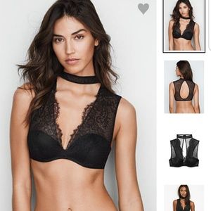 Chantilly lace choker plunge bra